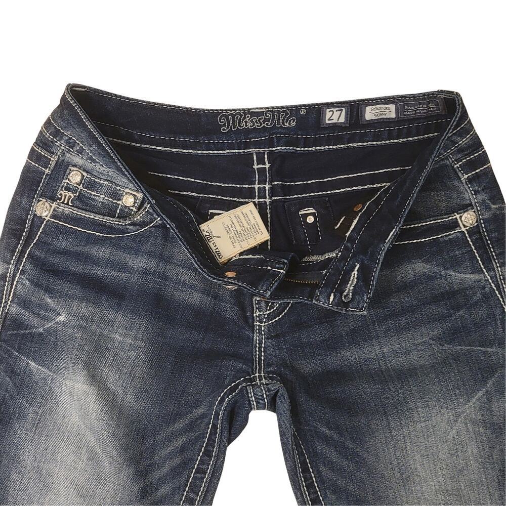 MISS ME Colorful Embellished Skinny Jeans Womens 27 Rhinestone Thick Stitch Y2K - Picture 3 of 15